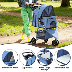 MyDepot 3 Wheels Pet Stroller for Small Dogs and Cats – Foldable Dog Stroller with Mesh Windows, Storage Basket & Cup Holder, Lightweight & Durable Pet Carrier for Travel, Outdoor Use