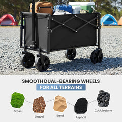 MyDepot Collapsible Wagon with Wheels, 176 lbs Wagons Carts Foldable Wagon Cart with Flexible Handle, Lightweight Portable Folding Utility Grocery Shopping Cart for Grocery Sports Garden Camping