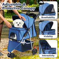 MyDepot 3 Wheels Pet Stroller for Small Dogs and Cats – Foldable Dog Stroller with Mesh Windows, Storage Basket & Cup Holder, Lightweight & Durable Pet Carrier for Travel, Outdoor Use