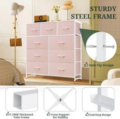 MyDepot 9 Drawer Dresser for Bedroom, Fabric Storage Organizer with Sturdy Metal Frame, Wooden Top Chest of Drawers for Closet Entryway Guest Room