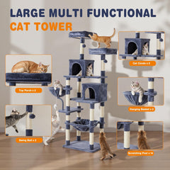 MyDepot 71 inch Cat Tree Tower, Large Multi Level Cat Climbing Tower with Condo, Natural Sisal Scratching Posts, Platform, Hammock, Basket, Tall Pet Tree House for Indoor Cats Play