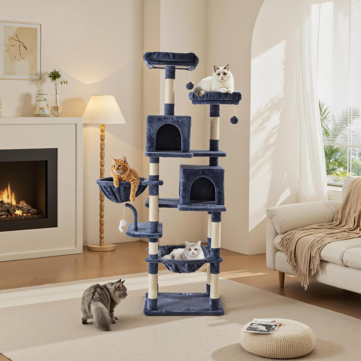 MyDepot 71 inch Cat Tree Tower, Large Multi Level Cat Climbing Tower with Condo, Natural Sisal Scratching Posts, Platform, Hammock, Basket, Tall Pet Tree House for Indoor Cats Play