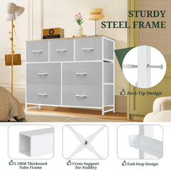 MyDepot Dresser for Bedroom with 7 Fabric Drawers, Chest Organizer Units for Clothing, Closet, Guestroom, Storage Tower with Cabinet, Metal Frame, Wooden Top, Lightweight Furniture