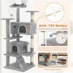 MyDepot 54 Inch Cat Tree Tower, Multi-Level with Cat Scratching Post, Indoor Cat Condo with Climbing Ladder, Plush Toy, Play House for Cat