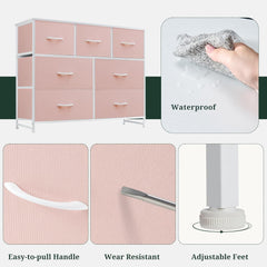 MyDepot Dresser for Bedroom with 7 Fabric Drawers, Chest Organizer Units for Clothing, Closet, Guestroom, Storage Tower with Cabinet, Metal Frame, Wooden Top, Lightweight Furniture