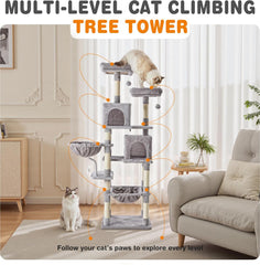 MyDepot 71 inch Cat Tree Tower, Large Multi Level Cat Climbing Tower with Condo, Natural Sisal Scratching Posts, Platform, Hammock, Basket, Tall Pet Tree House for Indoor Cats Play