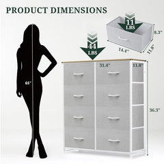 MyDepot 8-Drawer Dresser for Bedroom, Anti-Tip Tall Storage Organizer Chest of Drawers with Wooden Top and Metal Frame Fabric Bins for Closet, Living Room, Hallway, Entryway