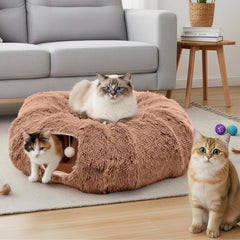 MyDepot Cat Tunnel Bed for Indoor Cats Cave Donut Play Tunnel with Soft Plush Peekaboo, Circle Cushion, Washable Multifunctional Playground Under Tree Pet Toys for Kittens, Puppy Rabbit, Ferret