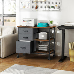 Mydepot 3-Tier Mobile File Cabinet, Printer Stand with Storage, Office Table with Drawers and Back Support Bar, Holds 110lb for Home Office