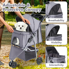 MyDepot 3 Wheels Pet Stroller for Small Dogs and Cats – Foldable Dog Stroller with Mesh Windows, Storage Basket & Cup Holder, Lightweight & Durable Pet Carrier for Travel, Outdoor Use