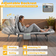 MyDepot Camping Cot for Adults, 6 Angle Adjustable Folding Camping Bed with Mattress, Foldable Camping Bed for Camp, Office, Outdoor, Lightweight Camping Cot with Carry Bag Supports 450 lbs