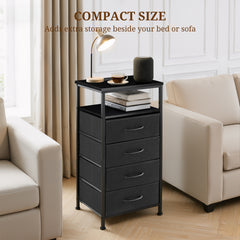 MyDepot  Nightstand With Charging Station, Bedside End Table With 4 Fabric Drawers & USB/Type-C Ports And Outlets, Night Stand For Bedroom Furniture, Adjustable Feet And Variable Light Strip