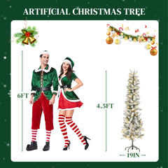 Mydepot Snow Flocked Pencil Christmas Tree, Prelighted Artificial Slim Christmas Trees for Home Office
