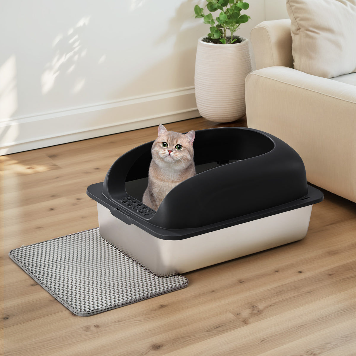 MyDepot Stainless Steel Litter Box with Lid, Metal Litter Box with Cat Litter Mat,Extra Large Enclosed Cat Litter Boxes for Multiple Cats, Anti-Leakage,Non-Stick, Easy to Clean, Included Mat, Scoop