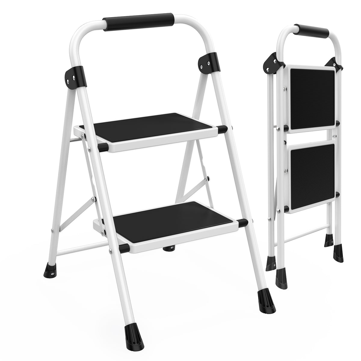 MyDepot  Step Ladder, 2/3/4 Sturdy Step Stool with Anti-Slip Pedal & Comfortable Handrail, Portable Heavy Duty Step Stool for Kitchen, Garage & Outdoor Use, 330lbs, Black