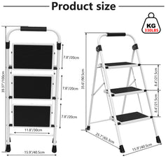 MyDepot  Step Ladder, 2/3/4 Sturdy Step Stool with Anti-Slip Pedal & Comfortable Handrail, Portable Heavy Duty Step Stool for Kitchen, Garage & Outdoor Use, 330lbs, Black