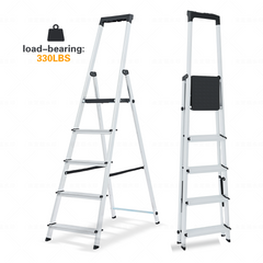 MyDepot 5/6 Step Ladder, 330lbs Folding Step Stool with Anti-Slip Wide Pedal Handrails, Aluminum Stool Ladders, Safety Household Ladder for Home Kitchen Courtyard Outdoor