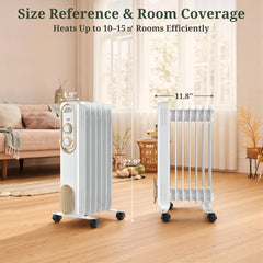 Mydepot Oil Filled Radiator Heater for Indoor Use, Portable Large Room Radiant Space Heater 1500W with 3 Heat Settings Overheat & Tip-Over Protection