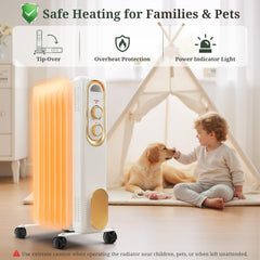 Mydepot Oil Filled Radiator Heater for Indoor Use, Portable Large Room Radiant Space Heater 1500W with 3 Heat Settings Overheat & Tip-Over Protection