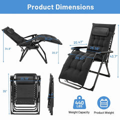Mydepot Zero Gravity Chair with Removable Cushion，Portable Reclining Lounge Chair Folding Recliner for Indoor, Patio, Beach, Pool, Garden