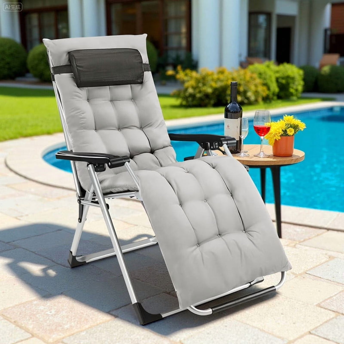 Mydepot Zero Gravity Chair with Removable Cushion，Portable Reclining Lounge Chair Folding Recliner for Indoor, Patio, Beach, Pool, Garden
