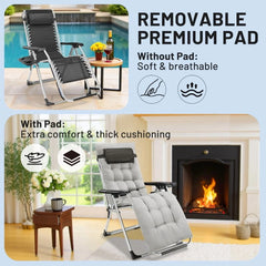Mydepot Zero Gravity Chair with Removable Cushion，Portable Reclining Lounge Chair Folding Recliner for Indoor, Patio, Beach, Pool, Garden