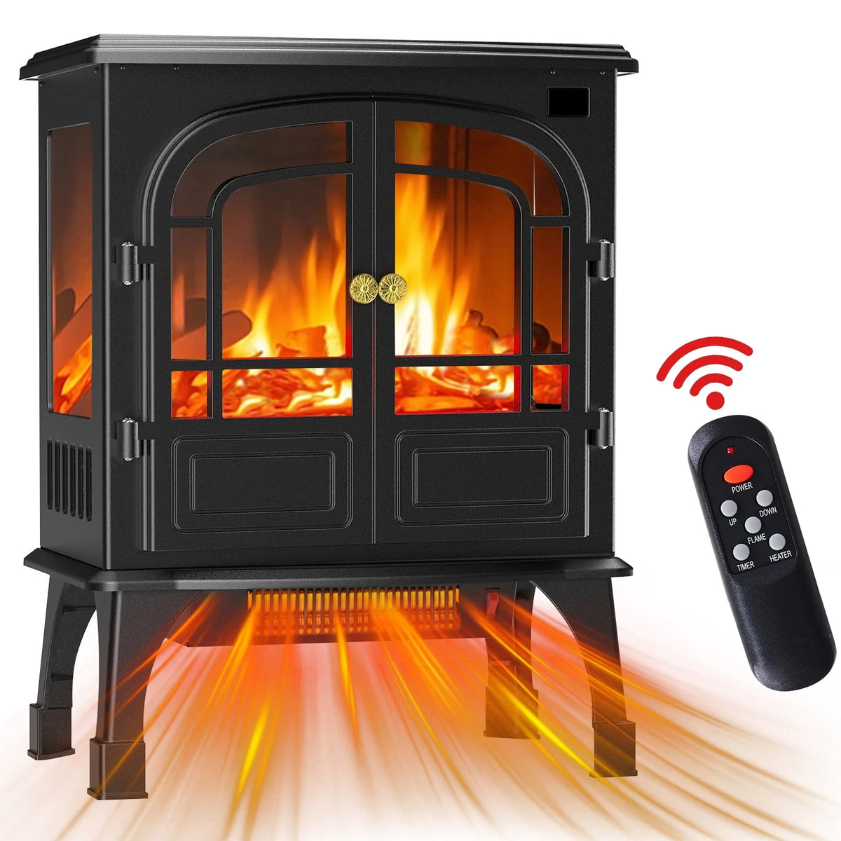 Mydepot Freestanding Electric Fireplace, 26”Two Door Fireplace Heater with 3D Flame Effect, Overheating Safe Design, Energy Saving Space Heater with 12H Timer&Remote for Living Room, Bedroom,Black