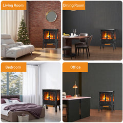 Mydepot Freestanding Electric Fireplace, 26”Two Door Fireplace Heater with 3D Flame Effect, Overheating Safe Design, Energy Saving Space Heater with 12H Timer&Remote for Living Room, Bedroom,Black