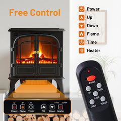 Mydepot Freestanding Electric Fireplace, 26”Two Door Fireplace Heater with 3D Flame Effect, Overheating Safe Design, Energy Saving Space Heater with 12H Timer&Remote for Living Room, Bedroom,Black