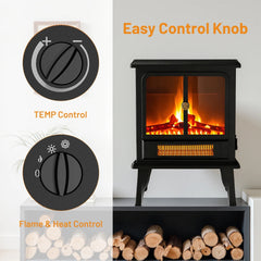 Mydepot 19” Freestanding Electric Fireplace Heater, Indoor Fireplace with Adjustable Flame Effect, Easy Control, Small Corner Heater for Living Room, Bedroom, Carbon Black