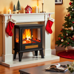 Mydepot 19” Freestanding Electric Fireplace Heater, Indoor Fireplace with Adjustable Flame Effect, Easy Control, Small Corner Heater for Living Room, Bedroom, Carbon Black