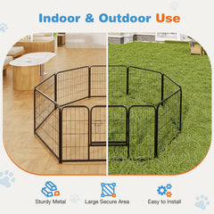 MyDepot Dog Playpen 8 Panels 24/32/40 inch Dog Pen Indoor Heavy Duty Puppy Exercise Pen Metal Pet Fence for RV Camping Yard Garden