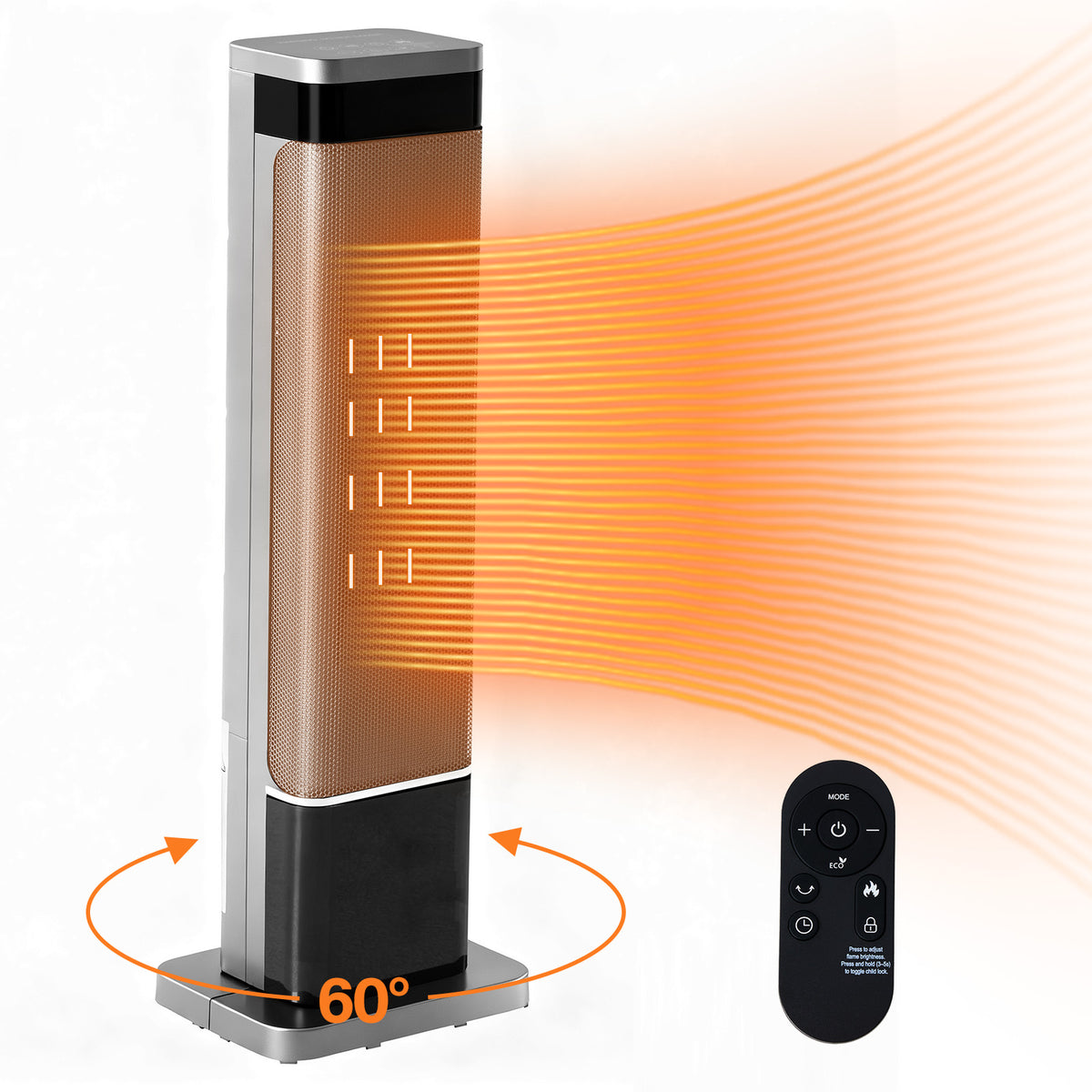 Mydepot Space Heater for Indoor Use, 24Inch Portable Heater with Remote and Thermostat,3 Light Modes, 60°Oscillation, 12H Timer