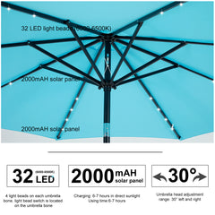 MyDepot Upgrade 10 FT LED Outdoor Patio Deck Umbrella with 32 Solar Lights, Tilt & Crank, UV-Resistant and Waterproof Table Umbrella for Pool, Beach, Market and Restaurant