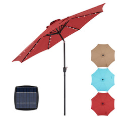 MyDepot Upgrade 10 FT LED Outdoor Patio Deck Umbrella with 32 Solar Lights, Tilt & Crank, UV-Resistant and Waterproof Table Umbrella for Pool, Beach, Market and Restaurant