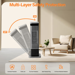 Mydepot Space Heater for Indoor Use, 24Inch Portable Heater with Remote and Thermostat,3 Light Modes, 60°Oscillation, 12H Timer