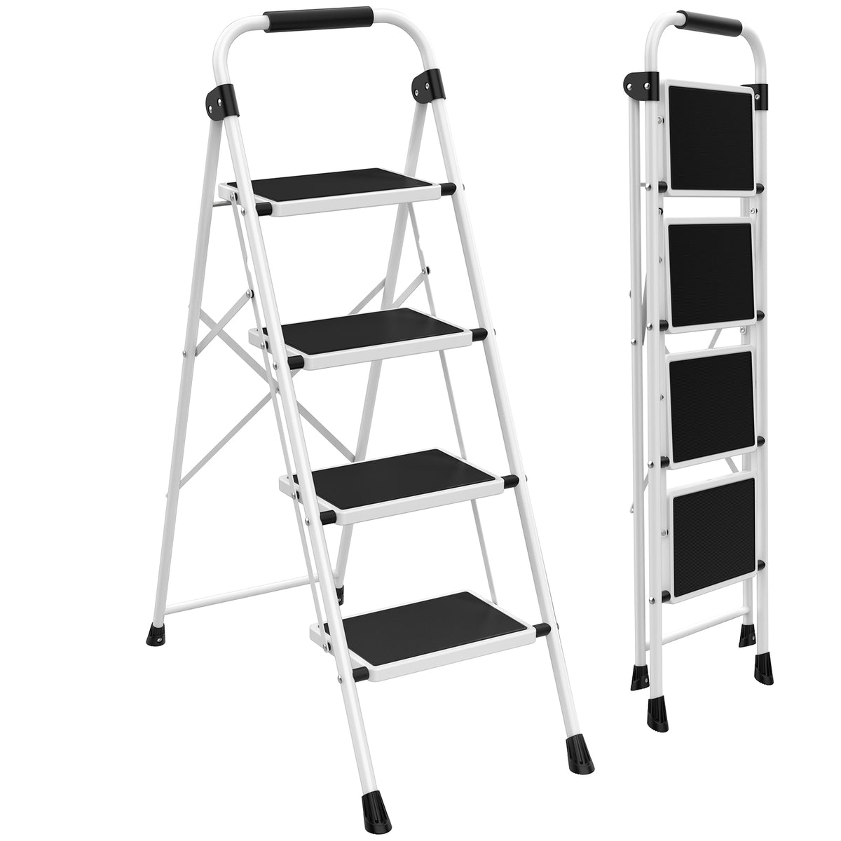 MyDepot  Step Ladder, 2/3/4 Sturdy Step Stool with Anti-Slip Pedal & Comfortable Handrail, Portable Heavy Duty Step Stool for Kitchen, Garage & Outdoor Use, 330lbs, Black