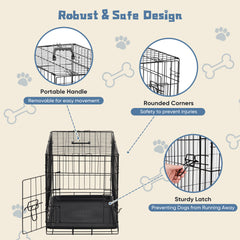 MyDepot Single Door Dog Crate, Metal Pet Kennel with Secure Lock, Foldable Design, Removable Tray for Easy Cleaning, Portable Puppy Cage for Small Dogs, Ideal for Training & Travel