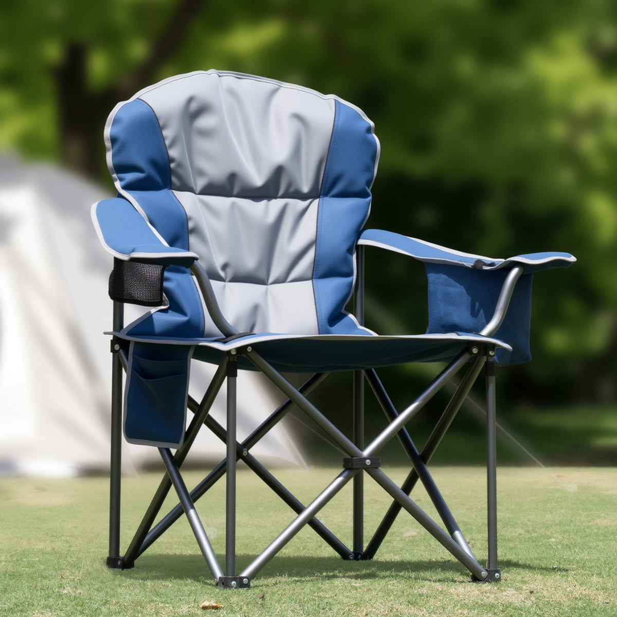 MyDepot Folding Camping Chairs, Outdoor Collapsible Padded Chairs with Cup Holder & Cooler Bag, Heavy Duty Portable Camping Chair for Garden Beach Fishing Sports