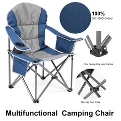 MyDepot Folding Camping Chairs, Outdoor Collapsible Padded Chairs with Cup Holder & Cooler Bag, Heavy Duty Portable Camping Chair for Garden Beach Fishing Sports