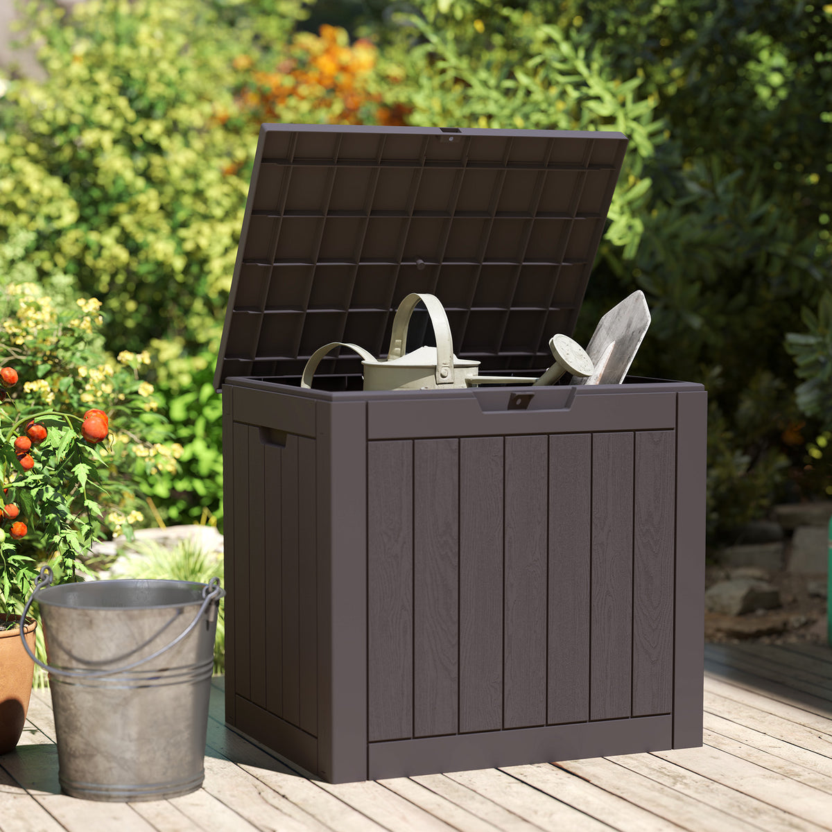 MyDepot Deck Box with 31 Gallon Capacity, Weatherproof Resin Lockable Outdoor Storage for Secure Package Deliveries and Indoor Storage in Garden or Patio, Backyard