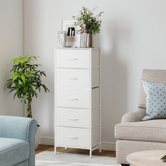MyDepot Nightstand with 5 Drawers Bedside Table with Removable Fabric Bins Sturdy Steel Frame Wood Top Organizer Furniture for Bedroom Closet Living Room
