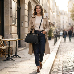 Rosvovo Crossbody Dome Satchel Handbag | Structured Black Purse, Women, Small Elegant Handbag, Daily Use, Professional Work
