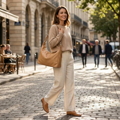 Rosvovo Leather Hobo Bag | Soft Slouchy Shoulder Bag, Brown Leather Shoulder Purse, Top Zip Closure
