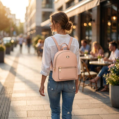 Rosvovo Leather Backpack for Women - Stylish Small Fashion Backpack Purse, Pink Casual Shoulder Bag