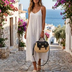 Rosvovo Straw Crossbody Bag - Versatile Woven Top-Handle Handbag for Summer & Vacation