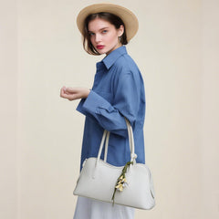 Rosvovo Genuine Leather shoulder Bag for Women with Top Handle, Satchel purse Bowler Handbags with zipper closure