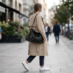 Rosvovo Slouchy Shoulder Bag | Genuine Leather Hobo Handbag, Versatile Black Leather Crossbody Purse