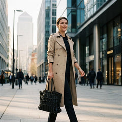 Rosvovo Handmade Genuine Cowhide Woven Bucket Bag | Premium Black Woven Leather Tote, Professional, Daily Use