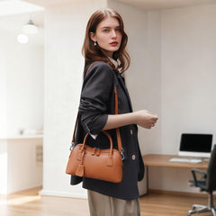 Rosvovo Genuine Leather shoulder Bag for Women with Top Handle, Satchel purse Bowler Handbags with zipper closure